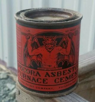 Pecora Asbestos Furnace Cement Red Devil Tin 1 Lb Can Vintage Rare Estate Find