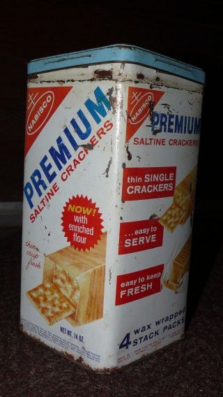 Nabisco Premium Saltine Crackers Tin Container Can W/ Lid 14 Oz Enriched Flour