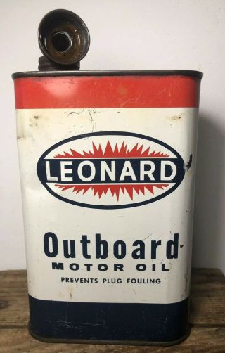 Rare Leonard Outboard Motor Oil 1 Quart Oil Can Alma Michigan Leonard Refining