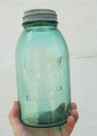 Rare Antique 1/2 Gallon GREEN Ball Mason Canning Jar with Zinc Lid - 1910 - 1923 3