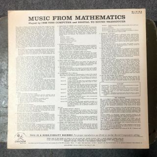 V/A Music From Mathematics LP Decca DL 9103 US 1962 IBM Computer Music 2