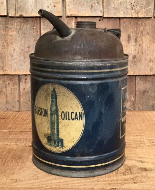 Rare Antique Boston Oil Oiler Art Deco Monument Graphics 1 Gallon Can Sign