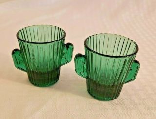 Vintage Barware Libbey Cactus Shaped Green Shot Glasses {set Of 2}