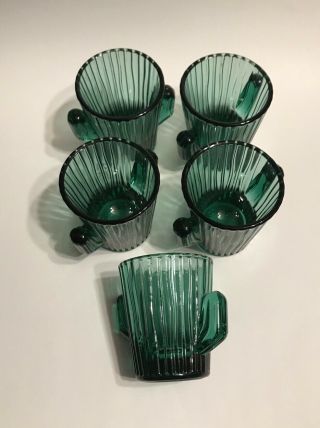Vintage Barware Libbey Cactus Shaped Green Shot Glasses Set Of 5