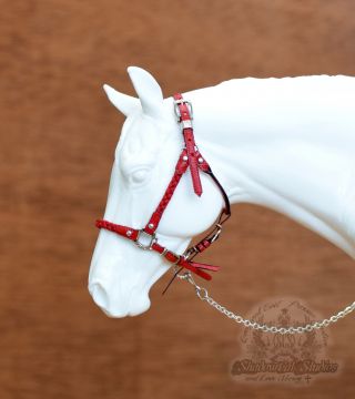 Model Horse Leather Braided Halter Red 1:9 Scale Fits Breyer Peter Stone