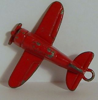 Vint 1930 Cracker Jack? Tootsie Toy Midget Airplane Metal Charm Red Japanning