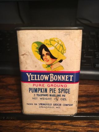 Rare Yellow Bonnet Brand Antique Advertising Spice Tin Cardboard