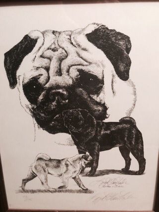 Bull Dog Pug Artwork Lyn St.  Clair Stubbs 1986 Signed Numbered Framed Cairn