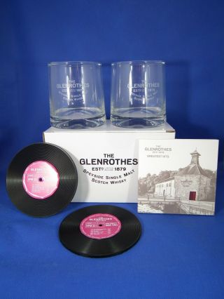 The Glenrothes Speyside Single Malt Scotch Whisky Pair Glasses Coasters Set