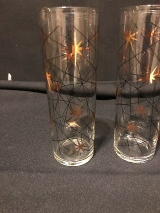 4 Mid Century Atomic Gold And Black 7 Inch Glasses 2