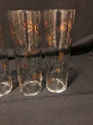 4 Mid Century Atomic Gold And Black 7 Inch Glasses 4