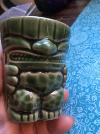 Vintage Green Ceramic Hawaiian Tiki Shot Glass