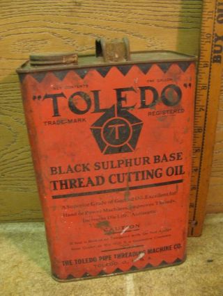 Vintage Toledo 1 Gallon Pipe Threader Threading Cutting Oil Toledo Ohio Tin Can 2