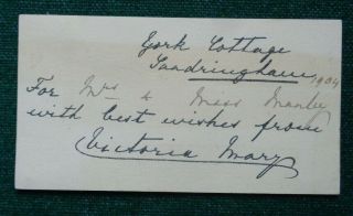 Antique Signed Card Present From Duchess Of York Later Queen Mary To Dr Manby