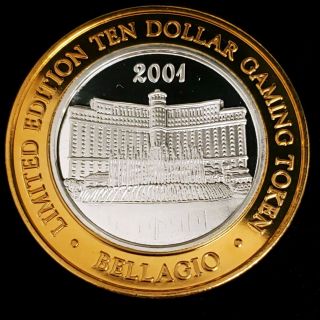 2001 G Bellagio Hotel Casino.  999 Fine Silver Strike $10 Fountains Token ;bc0124