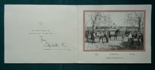 Antique Signed Christmas Card Queen Elizabeth Queen Mother Lingfield Horse Race