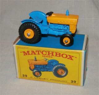 1960s Matchbox.  Lesney.  39 Yellow & Blue Ford Farm Tractor,