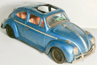 Bandai Blue Tin Friction Toy Vw Volkswagen Beetle Made In Japan Circa 1960s
