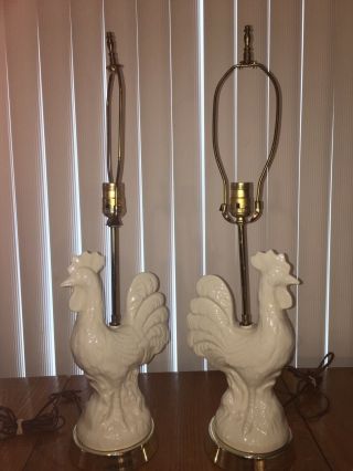 Pair Rooster Lamps Ceramic Lamp Country Home Chickens