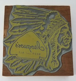 Rare Iroquois Beer And Ale Brewery Indian Stamp Wood Block Buffalo Ny