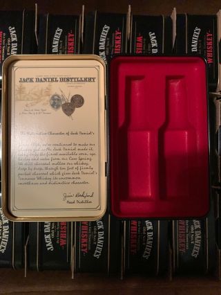 1 Complete Case Of 30Jack Daniels Antique Metal Box Tins  50 ML Bottles 6