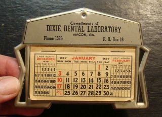 1937 Near Metal Desk Calendar 0dixie Dental Laboratory,  Macon,  Ga.