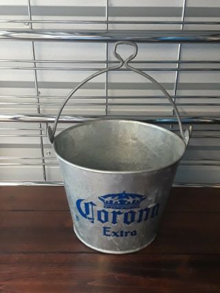 Corona Extra Beer Galvanized Metal Ice Bucket W/ Handle Bottle Beer Opener