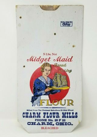 Vintage Midget Maid Flour Bag Charm Flour Mills Charm Ohio Ohio Wheat Paper