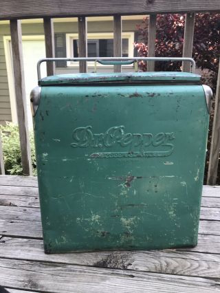 Dr.  Pepper Rare Embossed 1940’s Picnic Cooler Sign With Tray