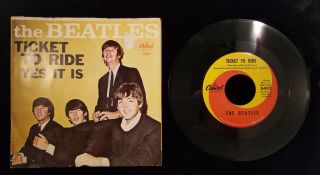 The Beatles - Ticket To Ride/yes It Is - 45rpm Vinyl Record W Picture Sleeve