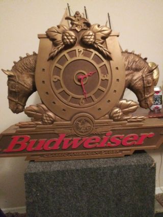 budweiser clydesdale double horse head bar mancave clock vintage brown,  large 3