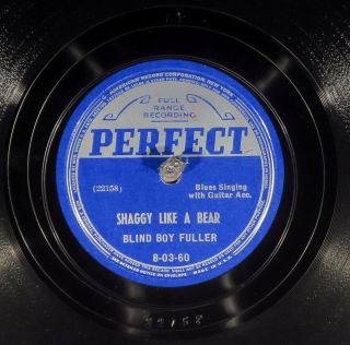 78 Rpm - - Blind Boy Fuller,  Perfect 8 - 03 - 60 " Shaggy Like A Bear ",  Ee,  Blues