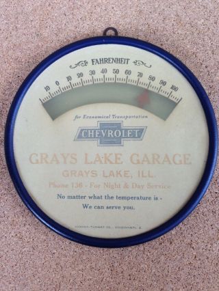 Old Chevrolet Grays Lake Garage Illinois Thermometer Sign