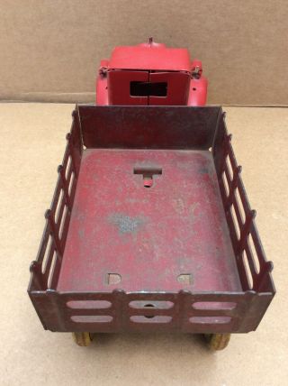 Vtg Marx or Wyandotte or Girard Pressed Steel Truck and Stake Trailer Toy Truck 6