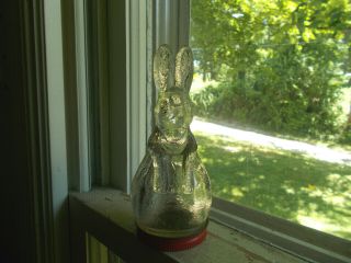 ANTIQUE 1920s FIGURAL RABBIT IN EASTER EGG VICTORY GLASS CANDY CONTAINER & LID 4