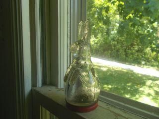 ANTIQUE 1920s FIGURAL RABBIT IN EASTER EGG VICTORY GLASS CANDY CONTAINER & LID 6