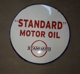 Porcelain Standard Motor Oil Enamel Sign 30 Inch Round Double Sided