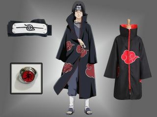 Anime Naruto Uchiha Itachi Cosplay Costume Akatsuki Ninja Wind Coat Cloak Set
