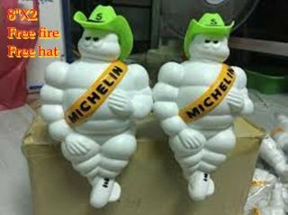 8 " X2 Light Michelin Man Doll Figure Bibendum Advertise Tire Collect Green Hat