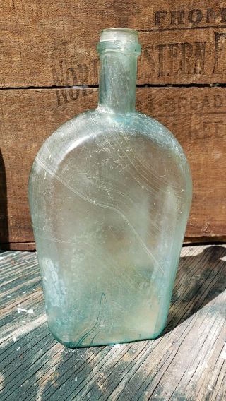 Antique Aqua Quart Flask Chase Valley Glass Factory 2 Milwaukee,  Wisconsin