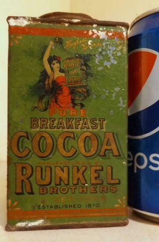 Antique Runkel Breakfast Cocoa Tin Litho Can Missing Cap C1910s