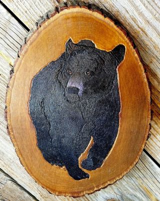 North America Wildlife - Black Bear,  Carved,  Oval 8 1/2 " X 12 " Wooden Plague
