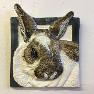 Bunny Rabbit Ceramic Tile Handmade 3d Pet Portrait Sondra Alexander Art