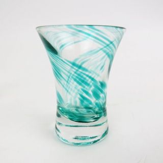 Blown Art Glass Shot Glasses Blue Green Teal Orange Swirl Colors Set of 4 7