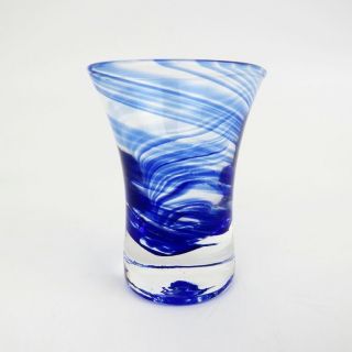 Blown Art Glass Shot Glasses Blue Green Teal Orange Swirl Colors Set of 4 8