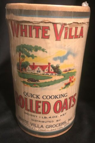 Vintage 1900s White Villa Brand Rolled Oats Container 1lb 4oz Box One
