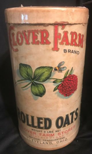 Vintage Clover Brand Rolled Oats Container 3lb Box Flower & Honey Bee On Box