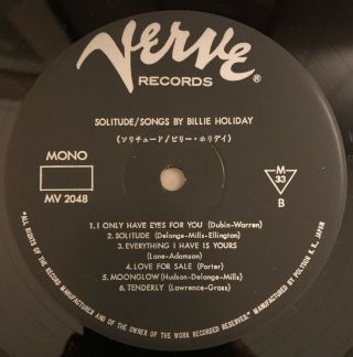 Billie Holiday “Solitude” LP Verve JAPAN MV - 2048 MONO JAZZ 4