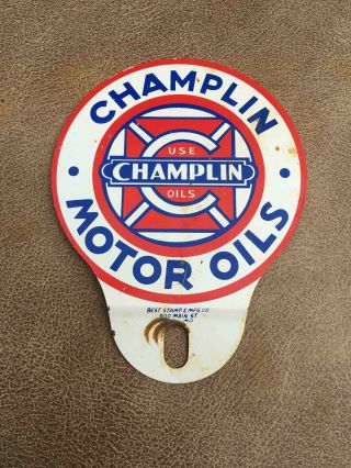 Old Champlin Motor Oils Tin Car Automobile Advertising License Plate Topper