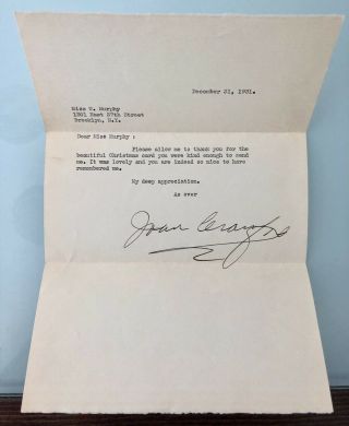 Joan Crawford Signature Autograph Letter December 31,  1932